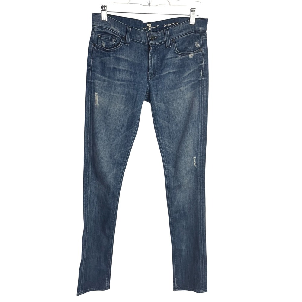 7 For All Mankind Womens Roxanne Slim Jeans Size 28 Blue Distressed Denim